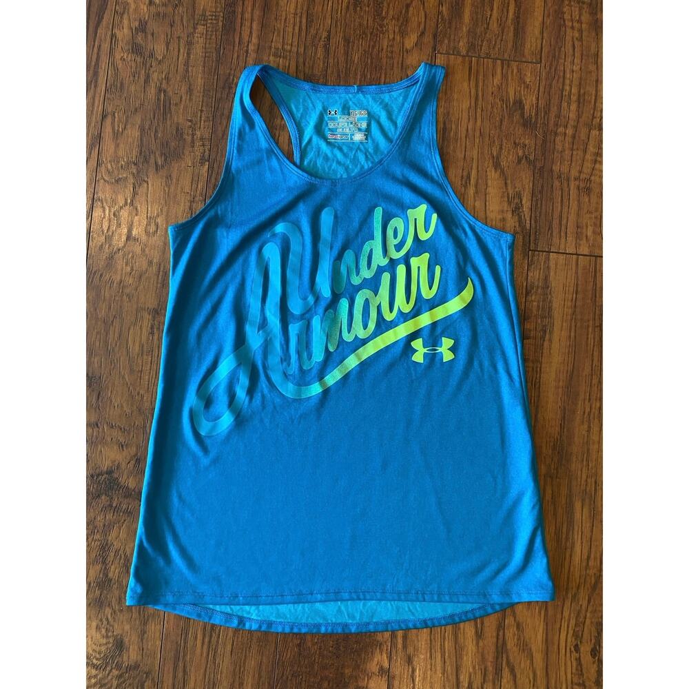 UNDER ARMOUR TANK Girls Aloha Wordmark Loose Fit Teal Green Size L Youth